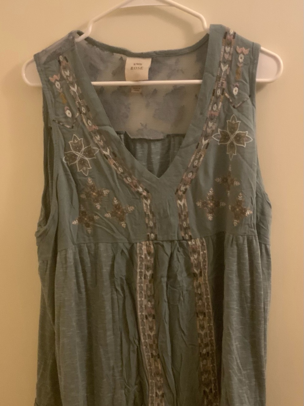 Knox Rose Teal Green Embroidered V-Neck Sleeveless Tank